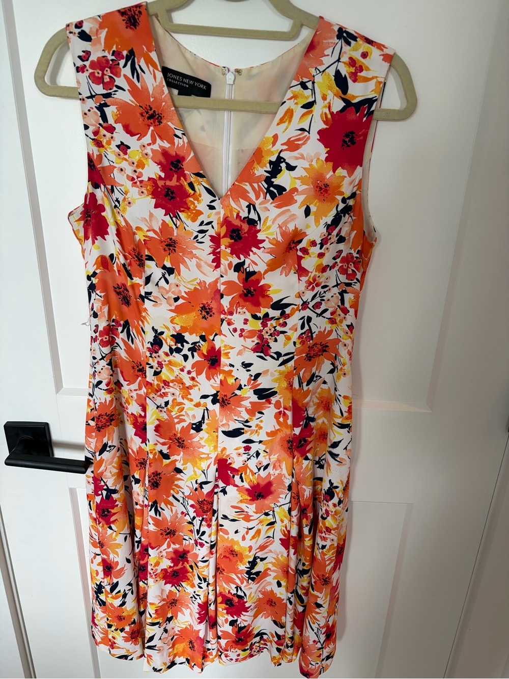 Jones New York White Dress with Orange & Red Floral Print